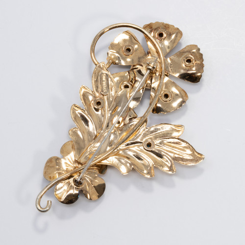 Vintage Aqua Crystal Flower Brooch in Sterling Silver