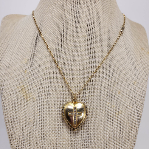 Vintage 10K Gold Filled Holy Cross Heart Shaped Locket