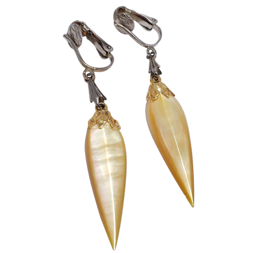 Dangling Clip On Earrings with Pointed Faceted Translucent Yellow Resin Accents