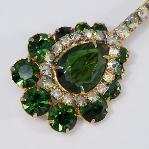Juliana DeLizza & Elster Instrument Green & Aurora Borealis Crystal Brooch Pin
