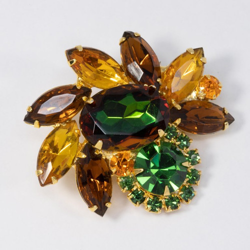 Juliana DeLizza & Elster Watermelon Crystal Brooch and Clip On Earrings