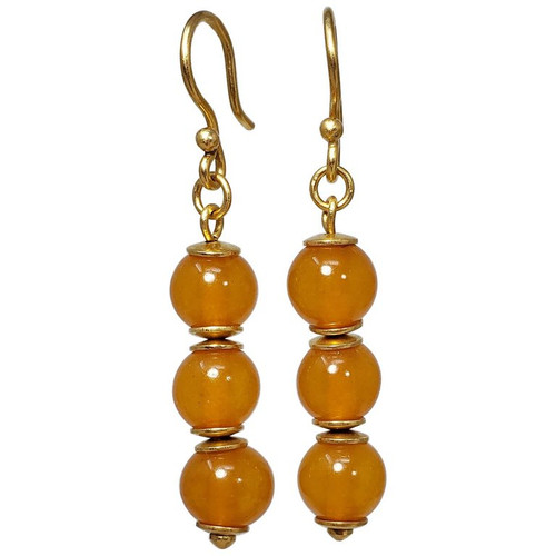 Russian Butterscotch Baltic Amber Bead Dangling Earrings in Gold, Early to Mid 1900s