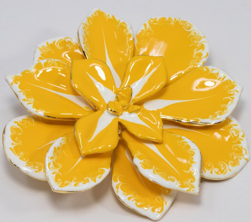 KJL Kenneth Jay Lane Blooming Flower Yellow and White Enamel Pin Brooch in Gold