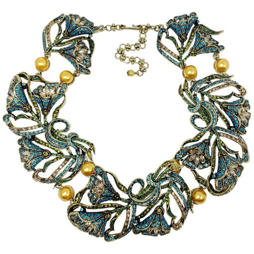 Heidi Daus Heavenly Bloom Faux Pearls Multi Color Crystal Link Collar Necklace