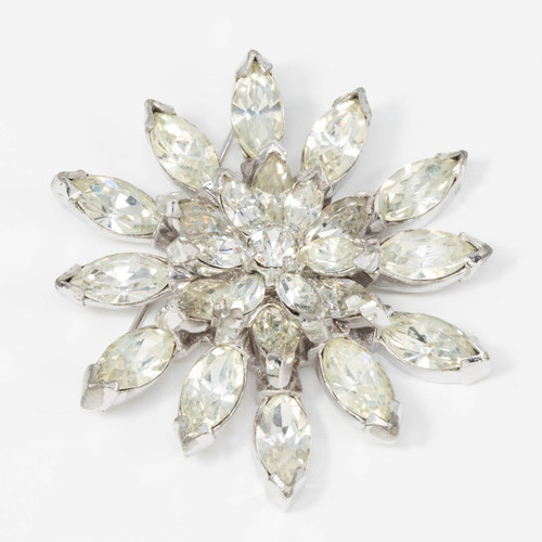 Eisenberg Original Crystal Flower Star Pin Brooch in Silver, 1940s