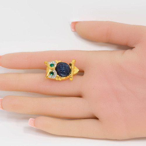 KJL Kenneth Jay Lane Gold Crystal Own Pin Brooch, Blue Jelly Belly Cabochon