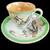 Occupied Japan Green Moriage Dragon Gold Trim Footed Demitasse Cup & Saucer Set