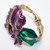 Oscar de la Renta  Enameled Purple & Green Flower Foilage Statement Bracelet