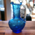 Kanawha Art Hand Blown Blue Crackled Glass Pitcher Vase