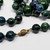 Dark Green & Blue Marbled Bakelite 59" Long Alternating Bead Necklace