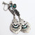 Antique Early Art Deco Silver Plate Marcasite Green Czech Glass Dangle Earrings