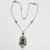 Art Nouveau Emerald Cabochon Art Glass Silver Necklace