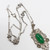 Art Nouveau Emerald Cabochon Art Glass Silver Necklace