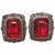 Antique Victorian Ruby-Colored Crystal & Marcasite Clip On Earrings in Sterling Silver