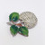 Vintage Forbidden Fruit Apple Pave Crystal & Green Enamel Pot Metal Brooch