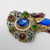 Vintage Czech Dangling Ornate Brooch with Crystals Floral Enamel and Faux Pearls