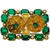 Vintage Czechoslovakia Signed Floral Rectangular Brooch with Green Crystals in Gold Tone