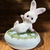 Vintage Ceramic Bunny Rabbit Trinket Box Hand-Painted Easter Keepsake Jewelry Box