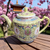 Vintage Chinese Porcelain Teapot Yellow & White Longevity Symbols Floral Lotus Design Marked Made in China Famille Rose Style