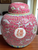Vintage Chinese Famille Rose Ginger Jar with Lid Pink Floral & Bat Motif Jingdezhen Mark