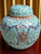 Vintage Chinese Famille Rose Ginger Jar with Lid Turquoise Enamel Ground Floral Scrolls Jingdezhen Mark 20th Century