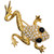 Oscar de la Renta Gold Frog Pin Brooch with Pave Clear Crystals, Black Cabochons