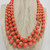 Genuine Salmon Coral Bead Knotted String Long Necklace with 14 Karat Yellow Gold