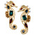 Oscar de la Renta Jeweled Seahorse Earrings in Gold, Green Reed and Blue Crystal