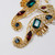 Oscar de la Renta Jeweled Seahorse Earrings in Gold, Green Reed and Blue Crystal