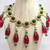 KJL Kenneth Jay Lane Red and Green Drop Accents Necklace w Faux Pearls, Crystals