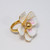 Oscar de la Renta Painted Enamel White and Pink Flower Cocktail Ring in Gold