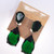 KJL Kenneth Jay Lane Emerald Teardrop Crystal Clip on Dangling Silver Earrings