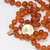Carnelian Bead Knotted String Triple Strand Necklace, 14 Karat Clasp
