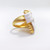 KJL Kenneth Jay Lane White Enamel and Faux Pearl Goldtone Cocktail Ring