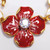 KJL Kenneth Jay Lane Flower Necklace Red White Enamel Faux Pearl & Crystals