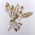 Gold Tone Flower Bouquet Cluster Pin Brooch with Faux Pearl, Crystal, and Painted White and Blue Enamel