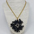 Oscar de la Renta Embellished Black Crystal Coral Motif Pendant on Gold Chain