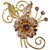 Flower and Leaf Amethyst Crystal Pin Brooch in Gold, Mid 1900s