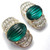 Art Deco Carved Green Open Back Crystal Clip on Earrings in Gold, Early 1900s Back Hardw