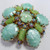 Aurora Borealis Crystal and Opaque Green Cabochon Round Pin Brooch, Mid 1900s