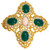 KJL Kenneth Jay Lane Gold Filigree, Green Cabochon and Crystal Pin Brooch