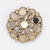 Rose Aurora Borealis and Topaz Crystal Round Pin Brooch in Gold