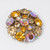 Rose Aurora Borealis and Topaz Crystal Round Pin Brooch in Gold