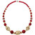 Cherry Red and Cream Colored Carved Bakelite Bead Necklace, Brass Tone Clasp