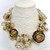 Oscar de la Renta Gold Bold Flower Rose Link Necklace in Antique Gold Finish