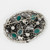Emerald Cabochon Flower Oval Pin Brooch in Silver, Early 1900s