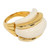 Kenneth Jay Lane Gold Double Ribbed Pearl Domed Cocktail Statement Ring