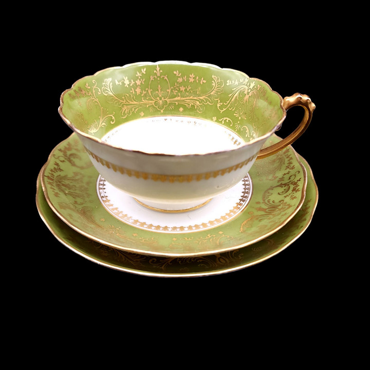 Limoges France Porcelain Cup, Saucer, Sandwich/Dessert Plate Trio Tea Set