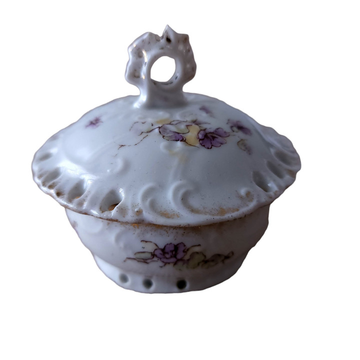  CARLSBAD Victoria Purple Flowers, Gold Trim Jelly Jam Jar with Lid Austria