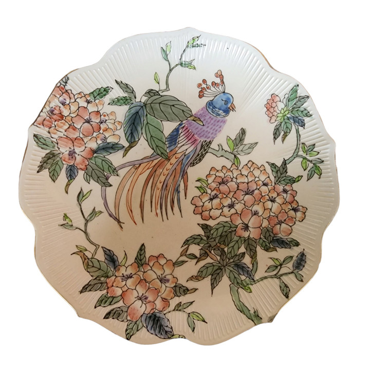 9" TOYO Ceramic Hand Painted Floral, Peacock Center Plate